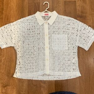 Kate Spade Crisp White lace button up top